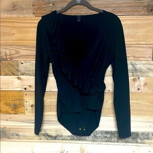 J. Crew size Small Black Ruffled Wrap Soft & Stretchy Bodysuit with Snap Closure